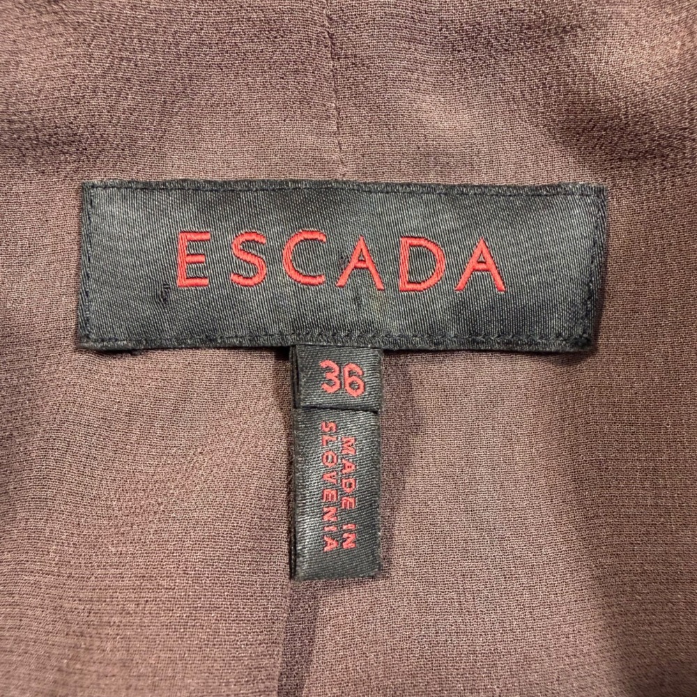 Escada 100% Silk Ruffle Front Mock Neck Jacket Brown Women's Size 36 - Picture 3 of 12